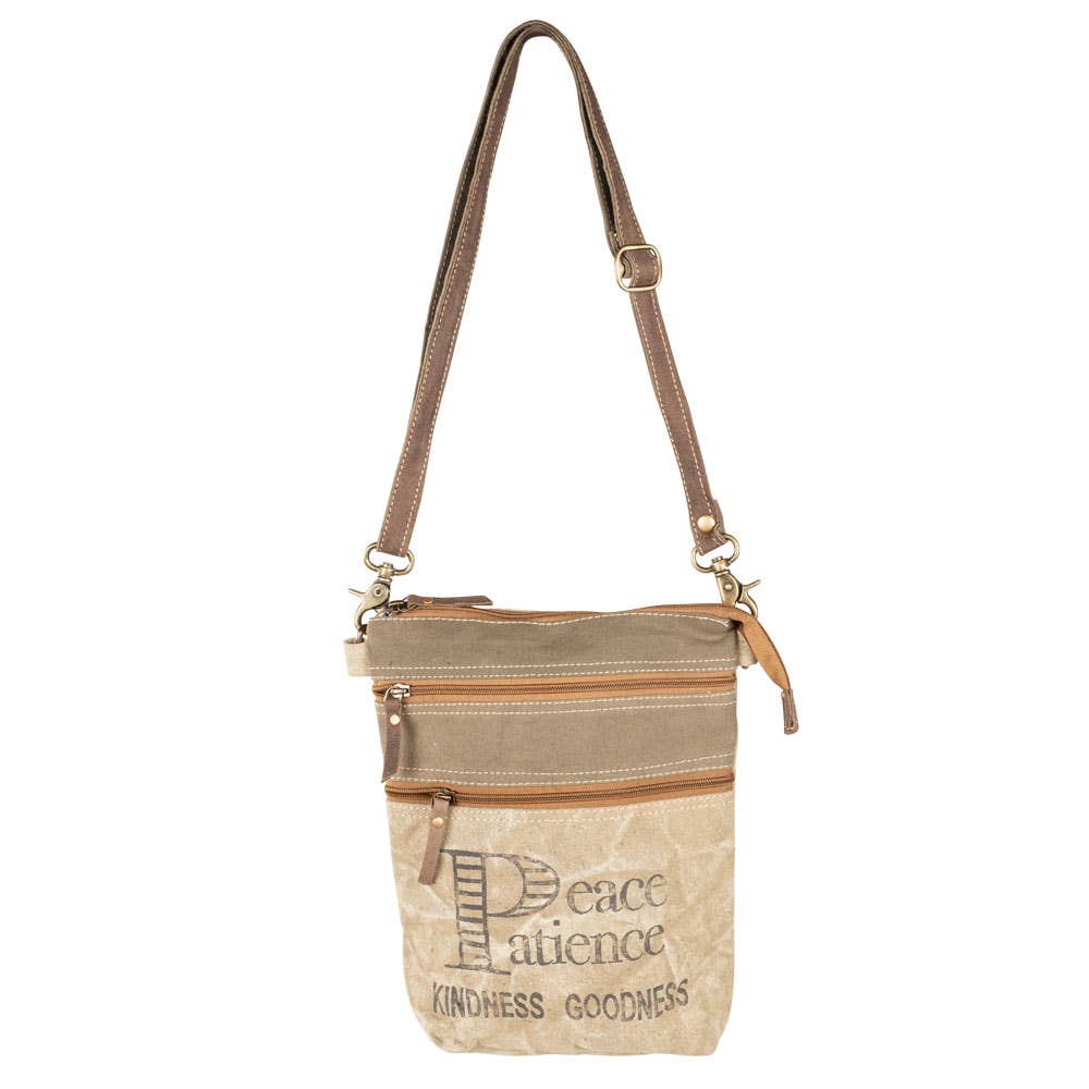 Clea Ray Canvas Bags & Clothing - Double Zipper Peace Patience Crossbody