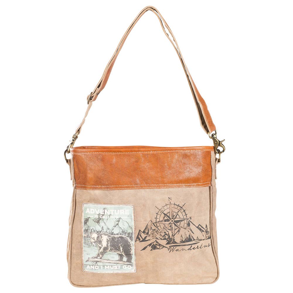Clea Ray Canvas Bags & Clothing - Adventure Is Calling And I.... Zipper Closure Shoulder Bag