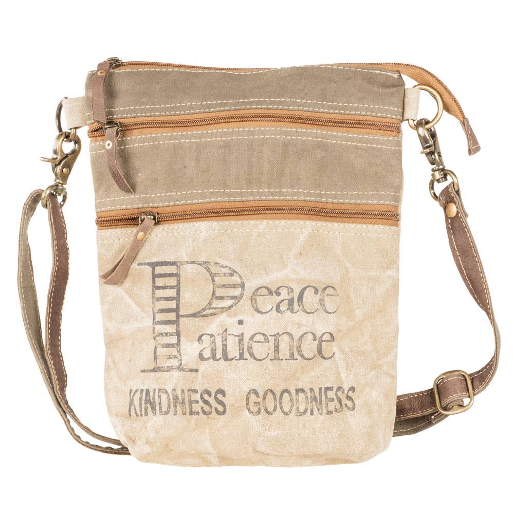 Clea Ray Canvas Bags & Clothing - Double Zipper Peace Patience Crossbody