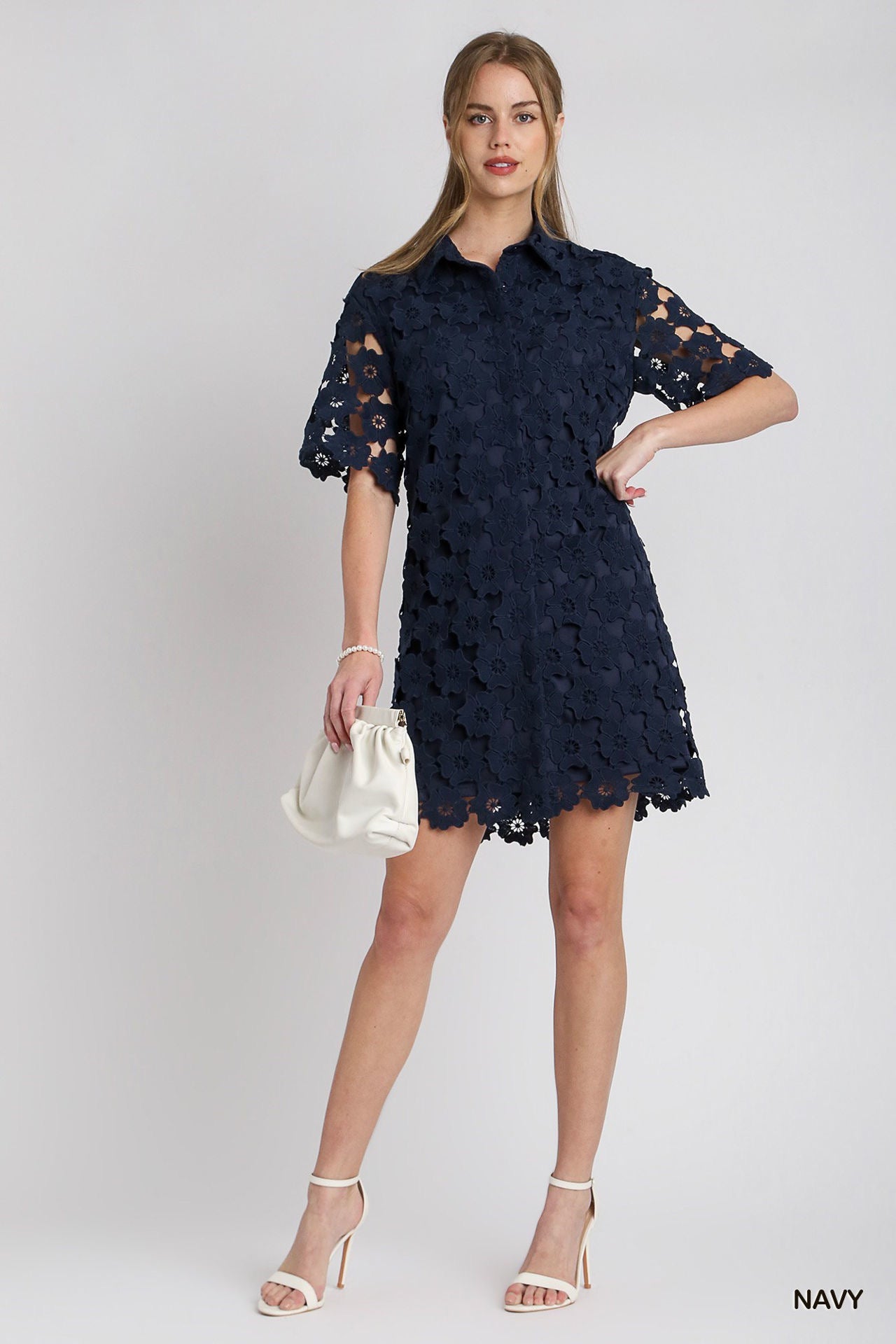 Umgee Navy Floral Button Dress