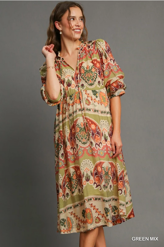 Umgee Boho Border Midi Dress