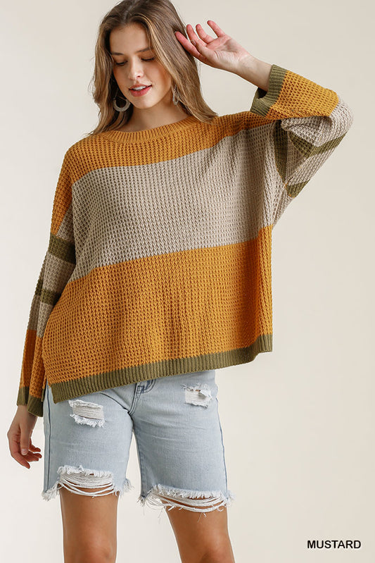 Umgee Mustard Striped Sweater