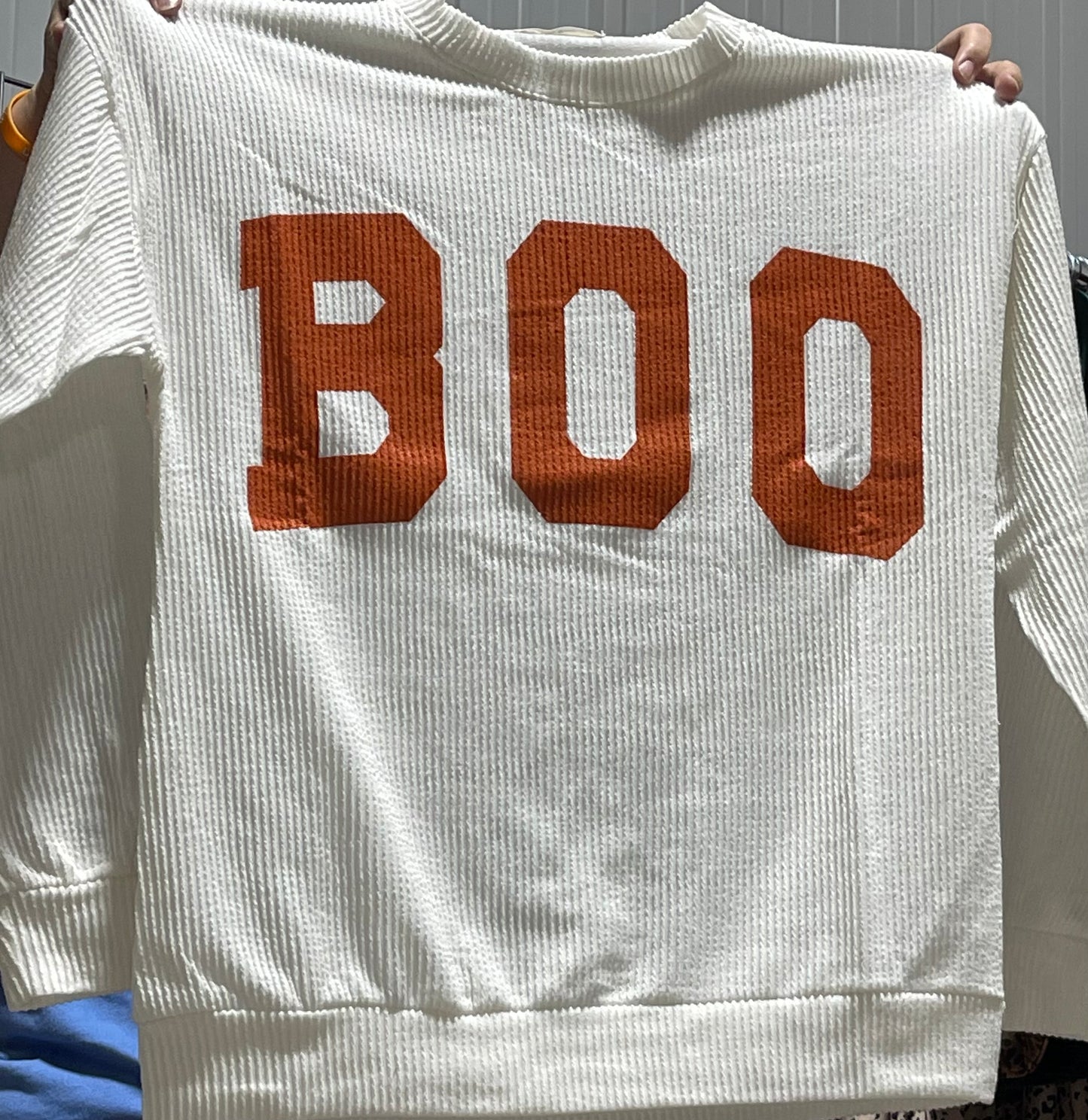 "BOO" RIBBED LONG SLEEVE GRAPHIC TEE (IVORY)