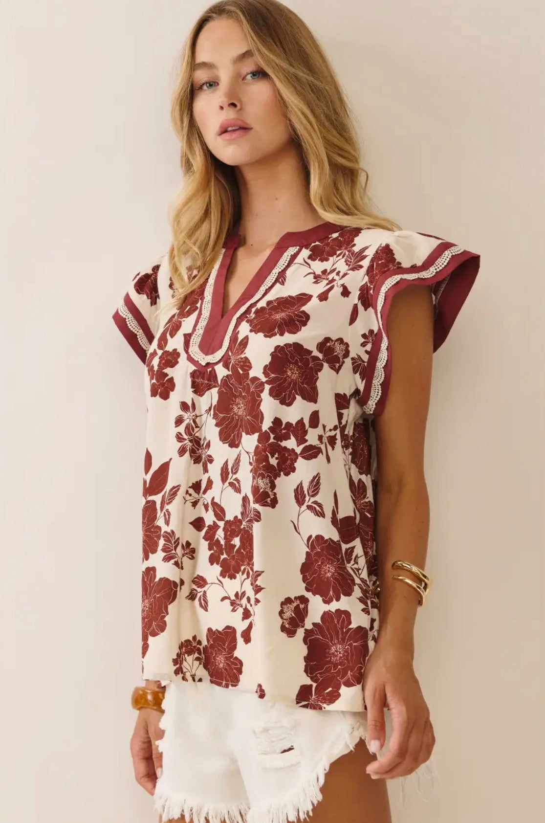 Floral Print Short Sleeve Blouse