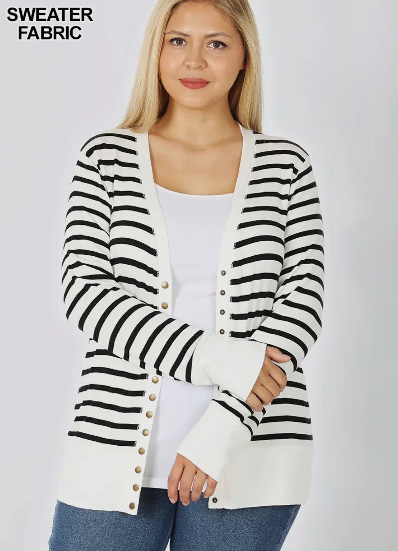 Striped Snap Button Cardigan