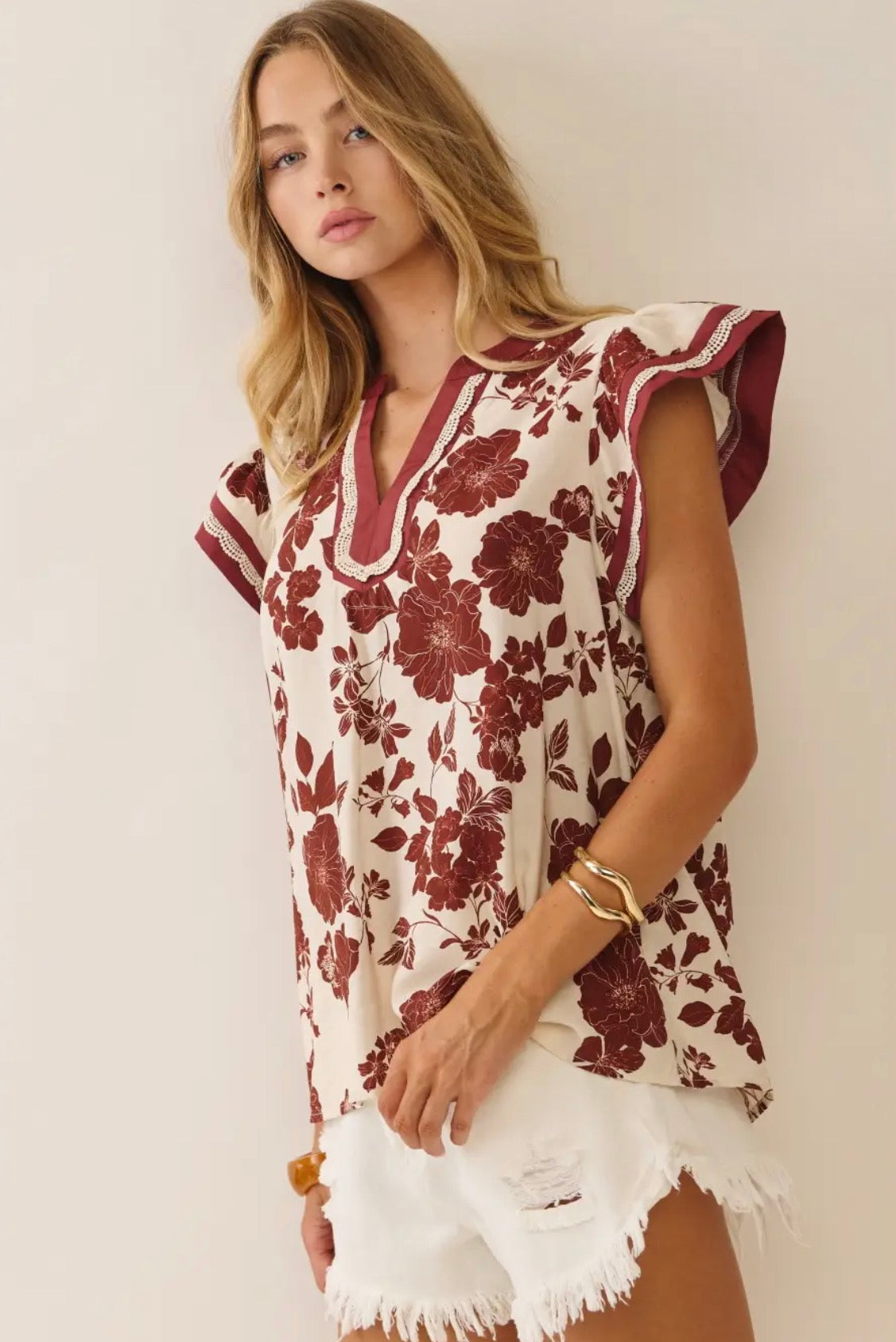 Floral Print Short Sleeve Blouse