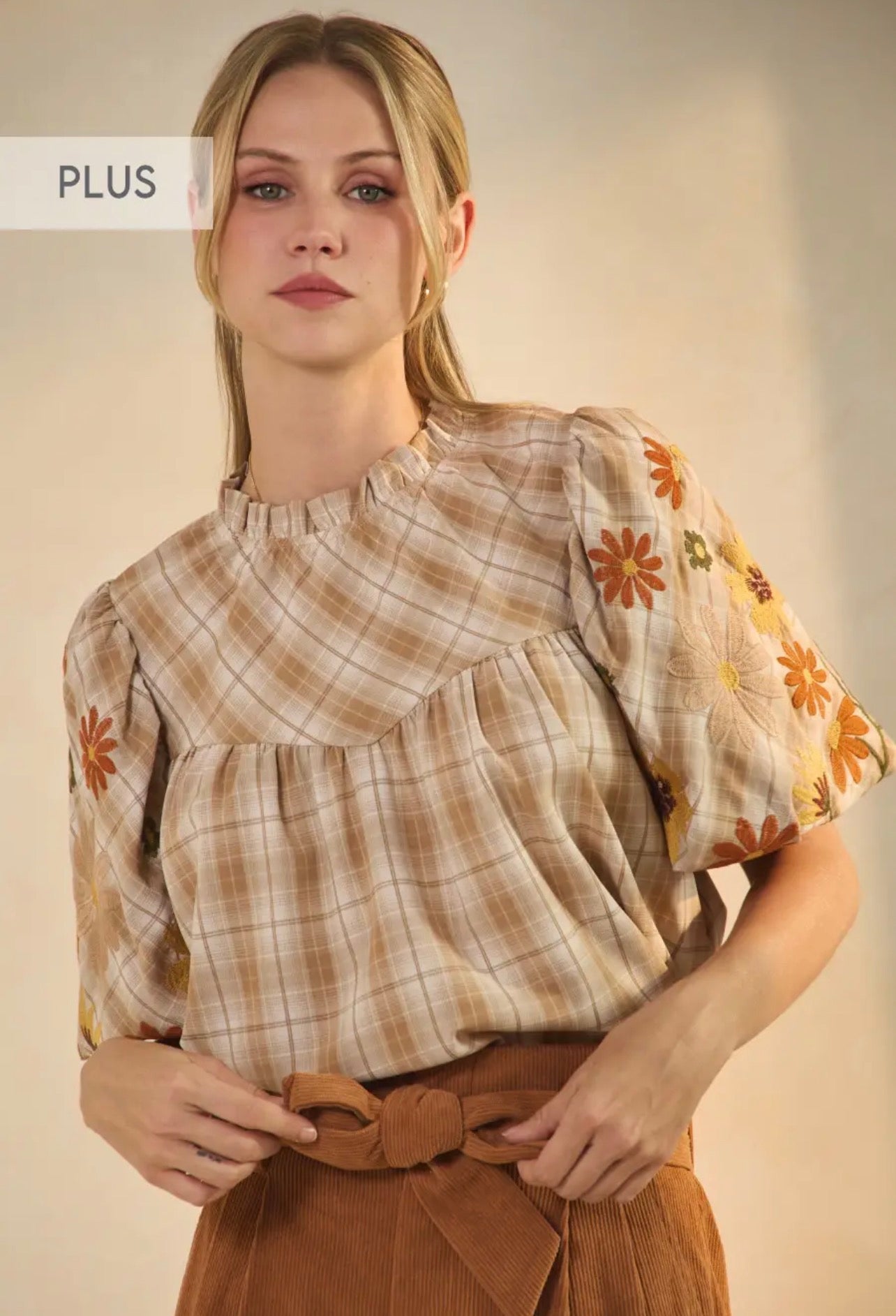 Plaid Puff Sleeve Blouse