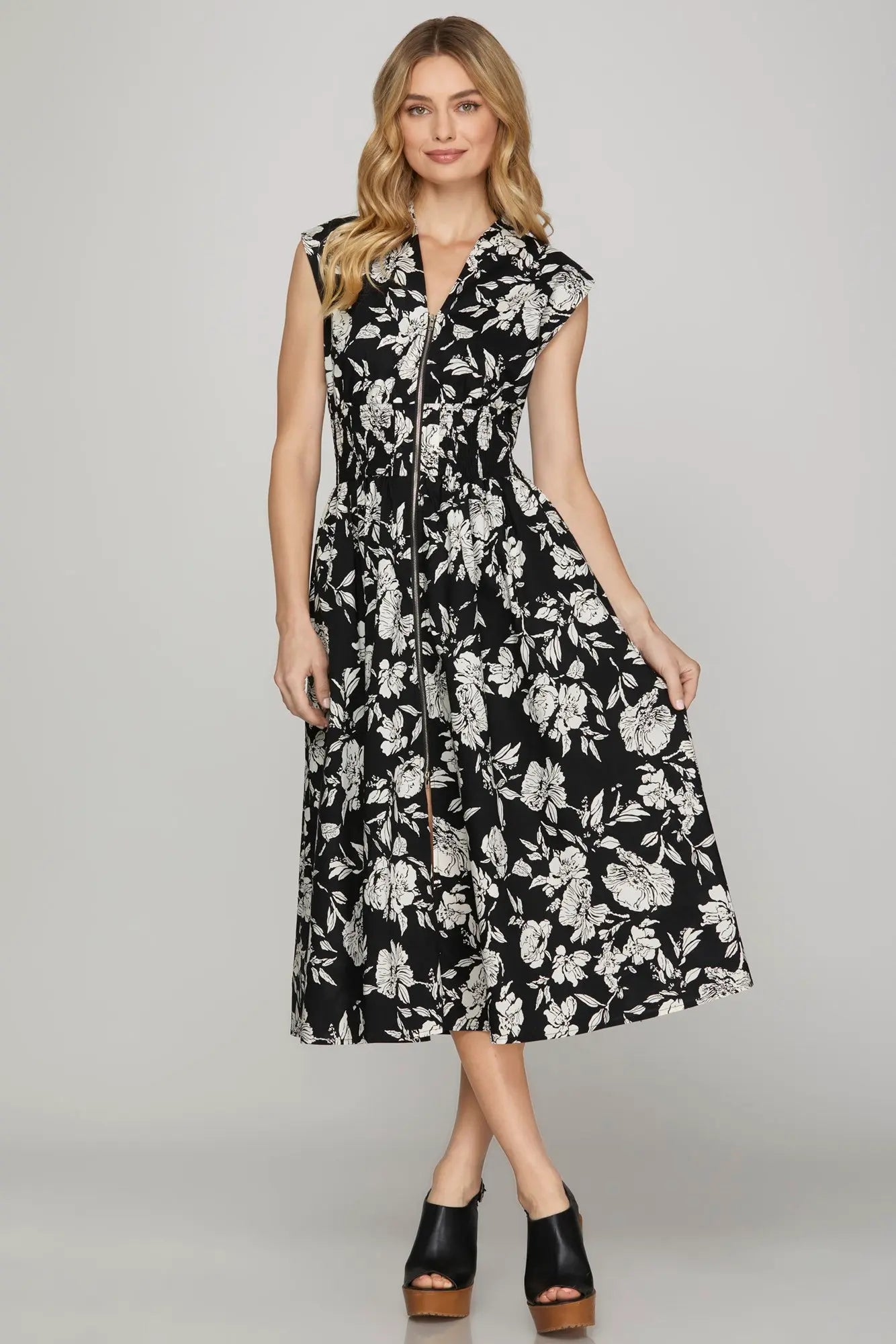 Black and White Drop Shoulder Midi Dress