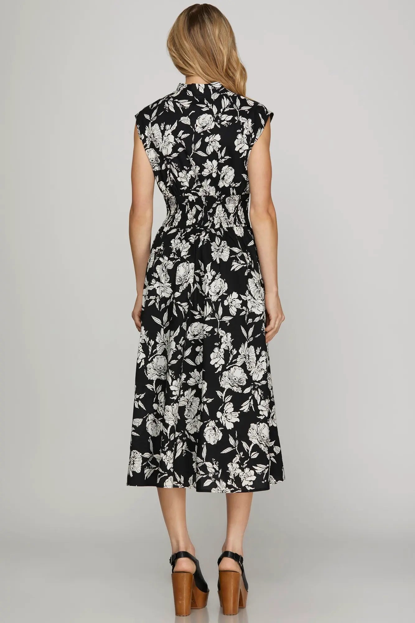 Black and White Drop Shoulder Midi Dress