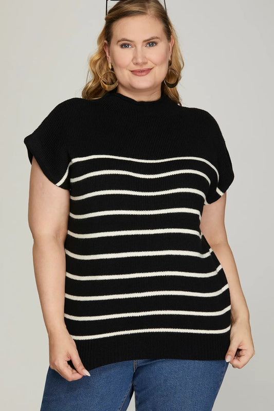 Mock Neck Striped Sweater Vest