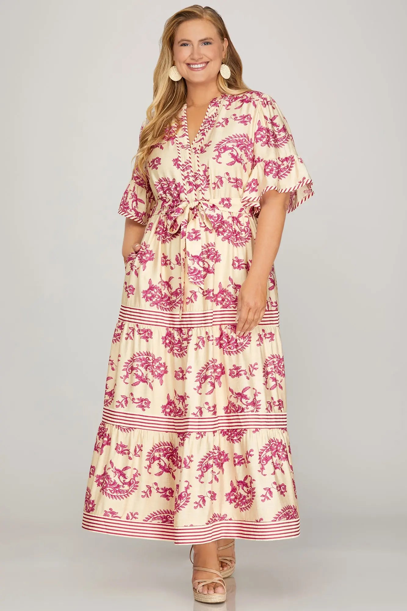 Tiered Floral MAXI Dress with Pockets