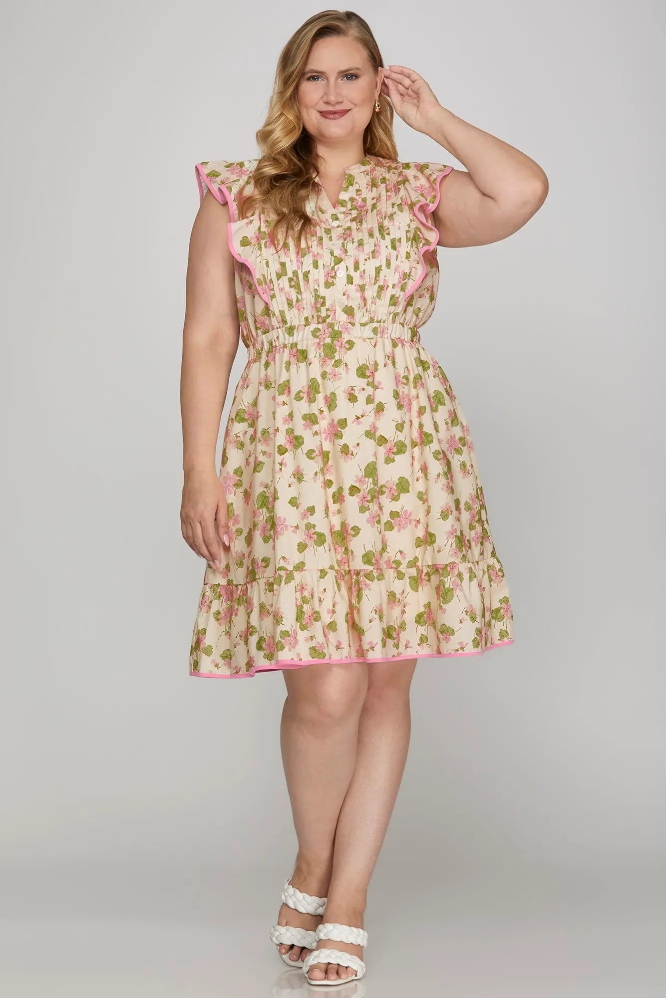 Flutter Sleeve Woven Floral Dress