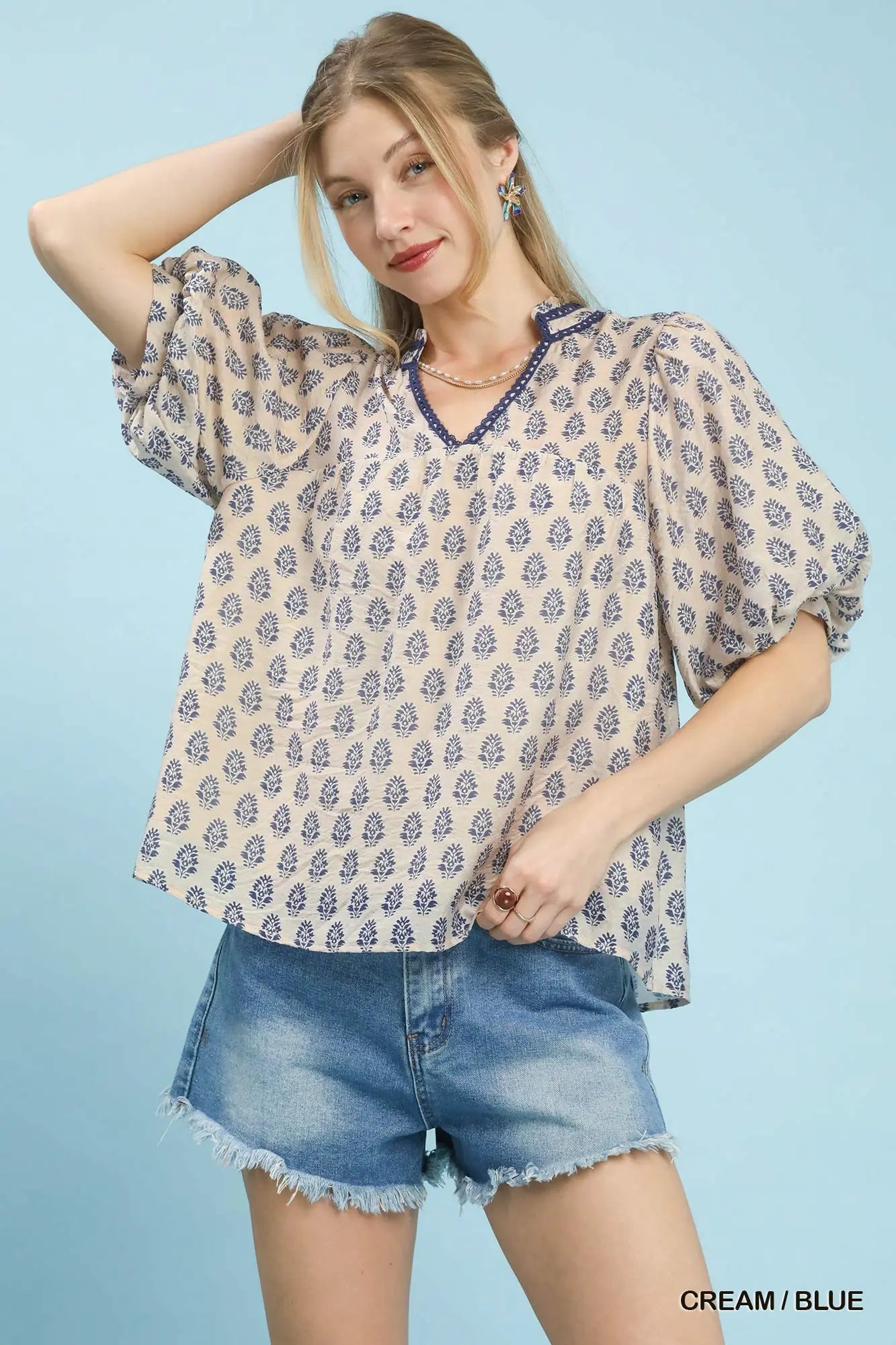 Two Tone Abstract Print Top