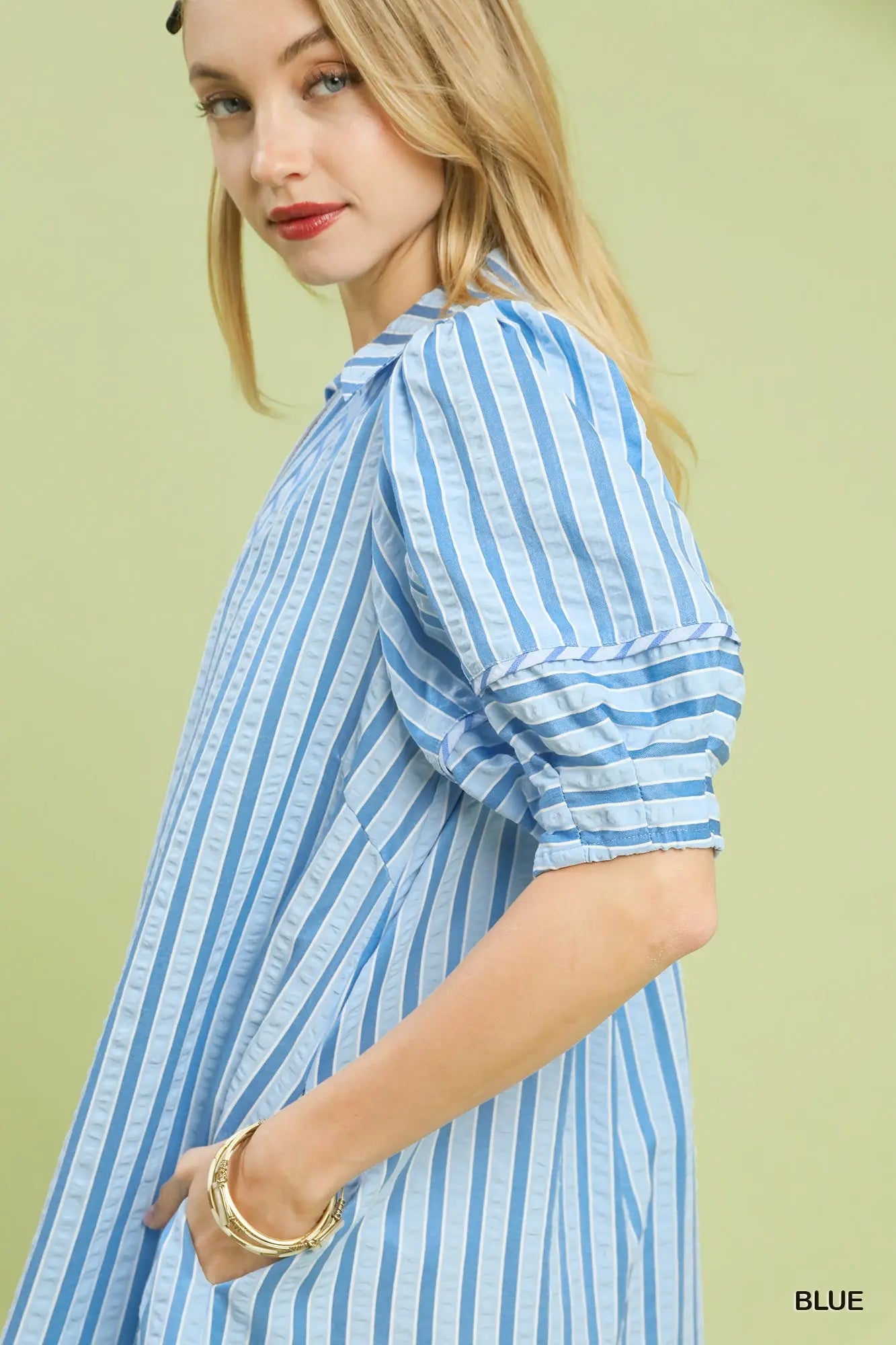 Striped Puff Sleeve Midi Dress