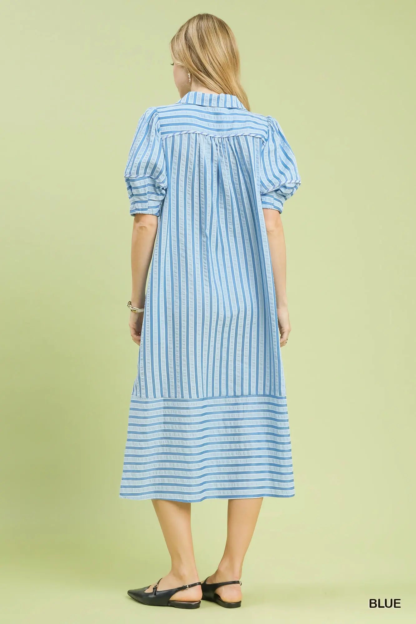 Striped Puff Sleeve Midi Dress