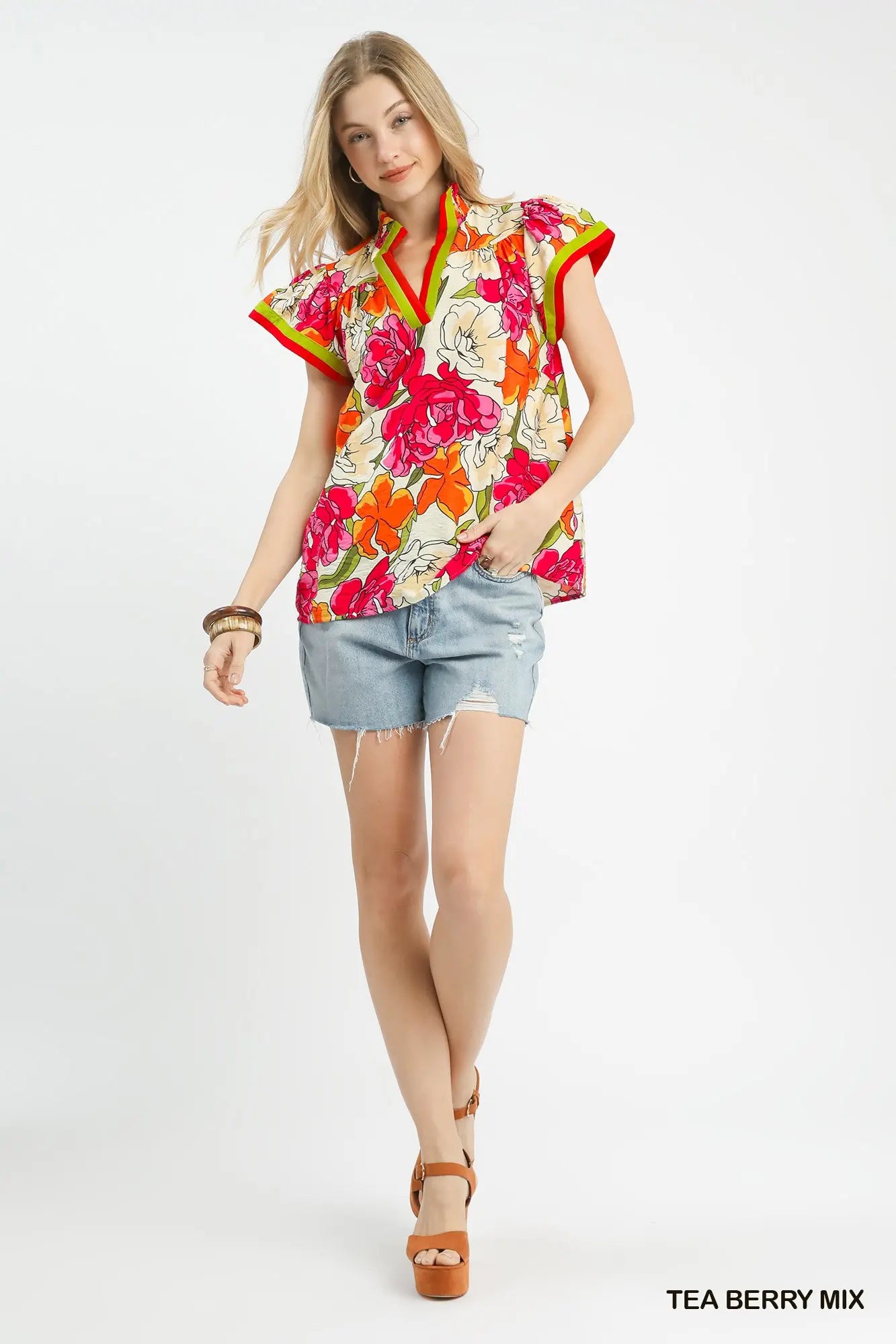 Floral Print Blouse with Contrast Trim