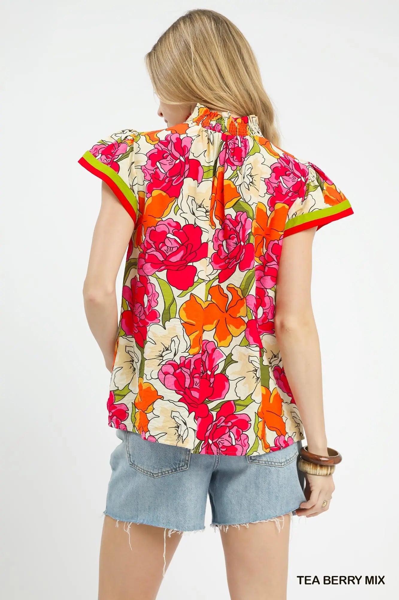 Floral Print Blouse with Contrast Trim