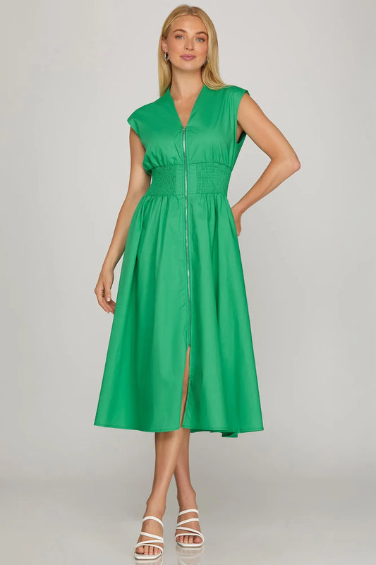 Drop Shoulder Green Midi Dress