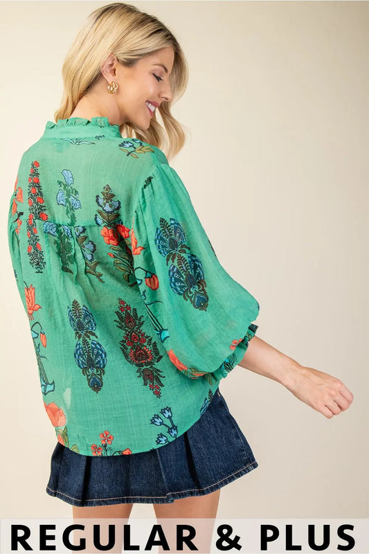 Green Floral Top