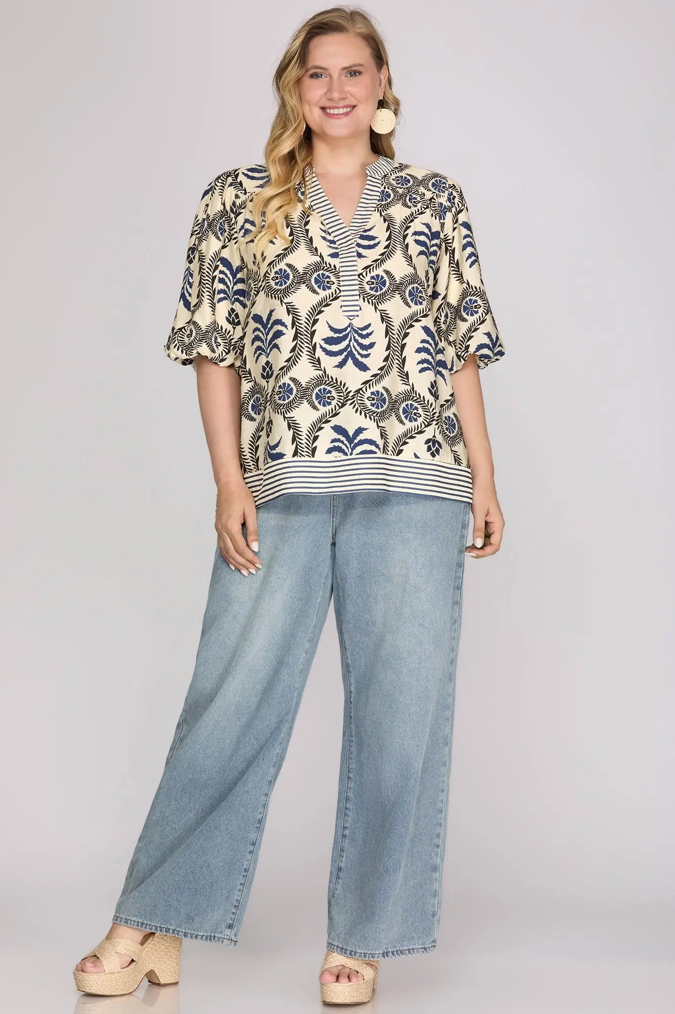 Bubble Sleeve Printed Top