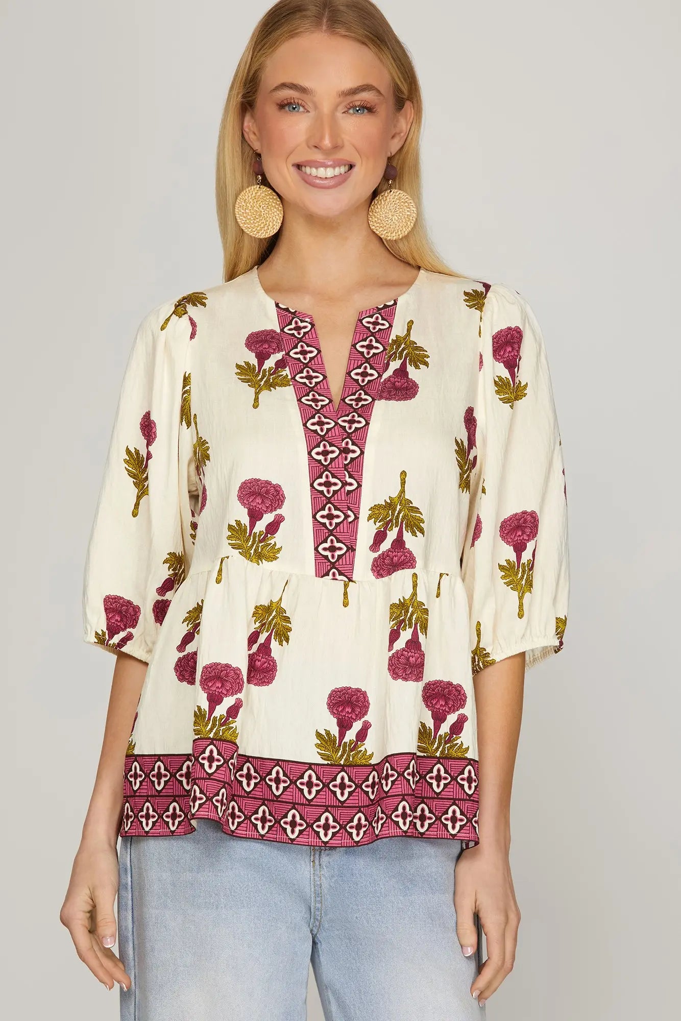 Half Sleeve Woven Floral Print Top