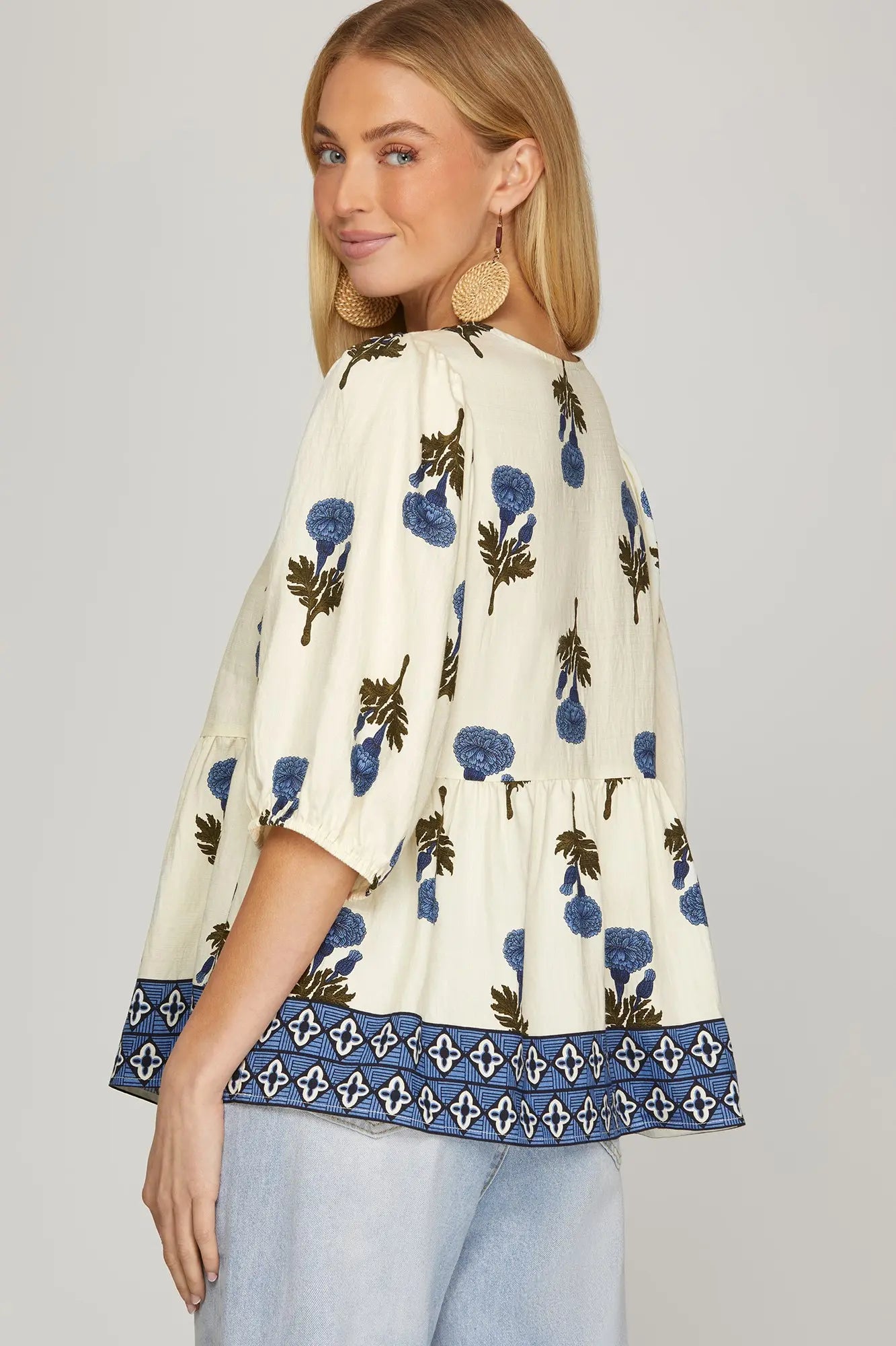 Half Sleeve Woven Floral Print Top