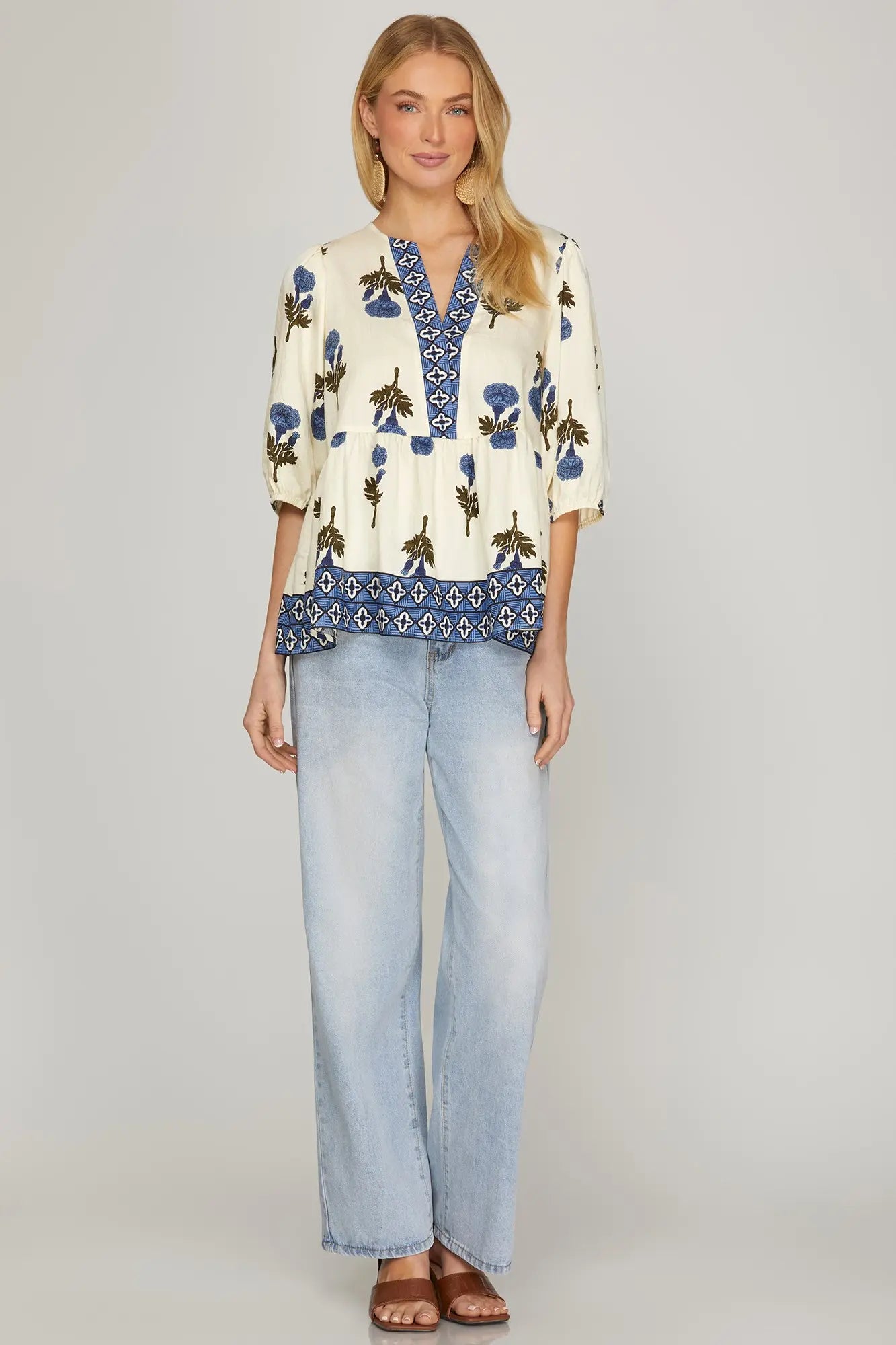 Half Sleeve Woven Floral Print Top