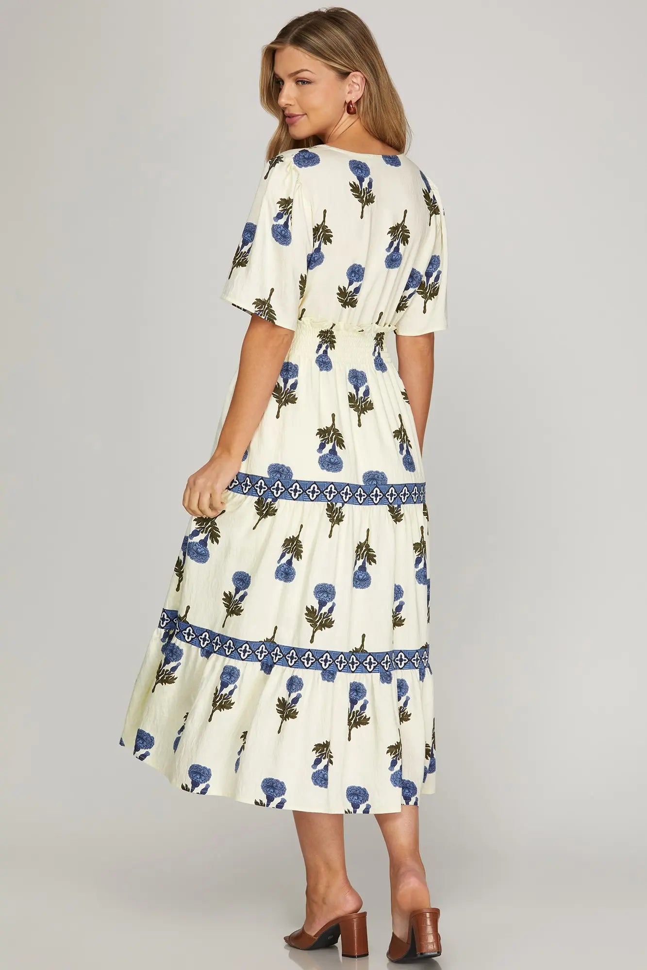Floral Print Woven Tiered Midi Dress