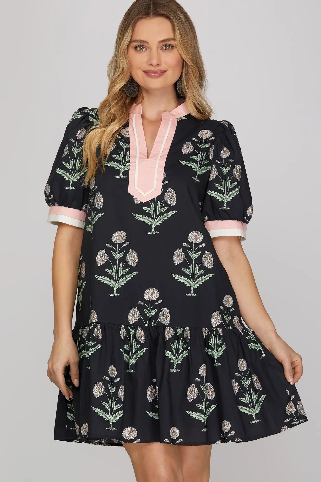 Short Sleeve Printed Midi Dress
