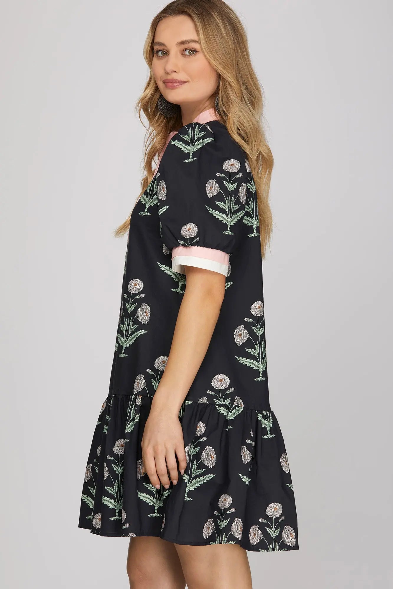 Short Sleeve Printed Midi Dress