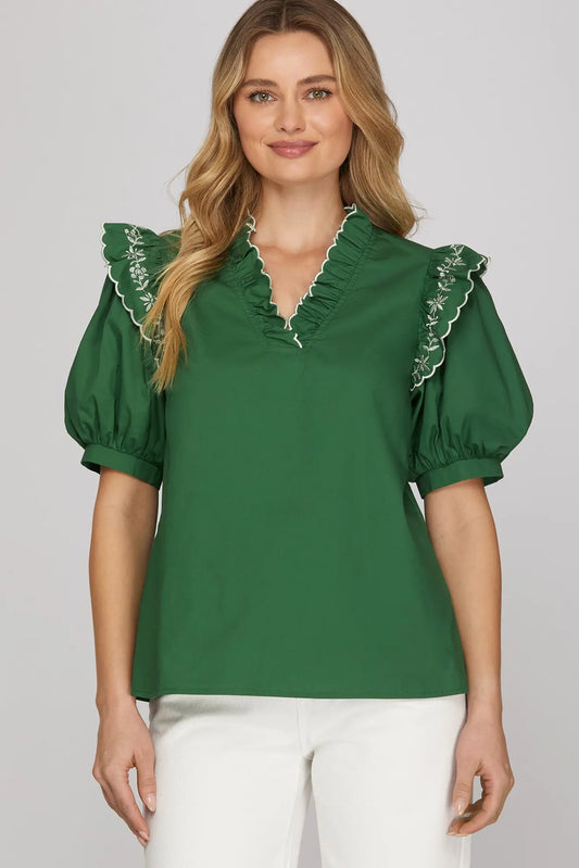 Short Sleeve Embroidered Top