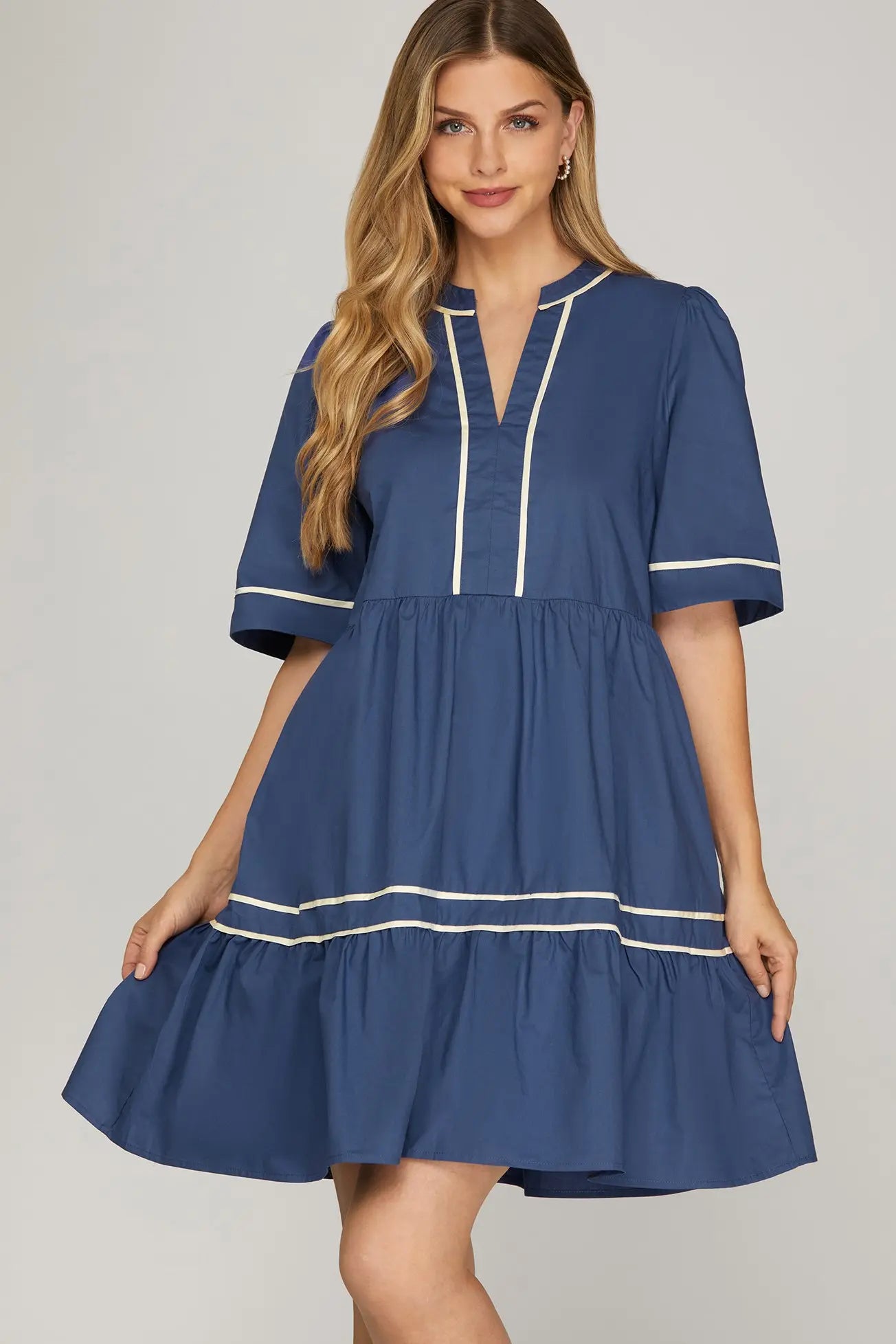 Short Sleeve Tiered Mini Dress with Pockets