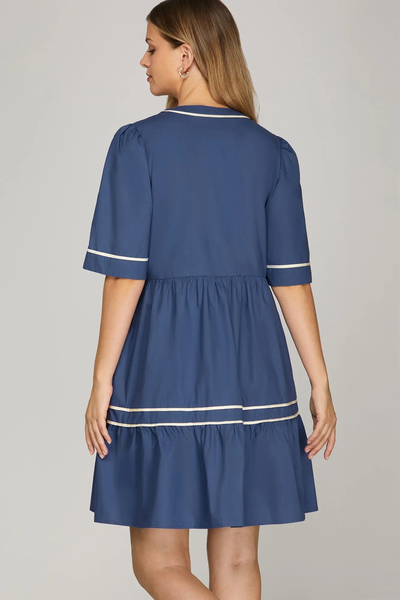 Short Sleeve Tiered Mini Dress with Pockets