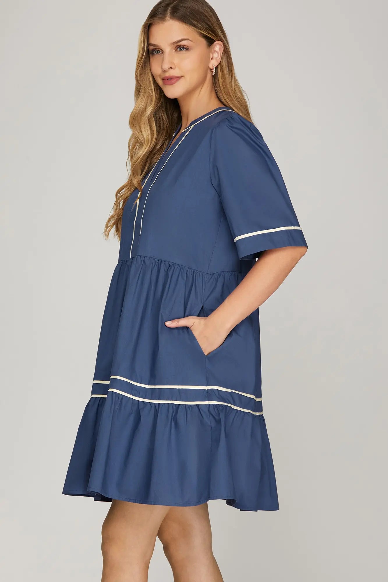 Short Sleeve Tiered Mini Dress with Pockets