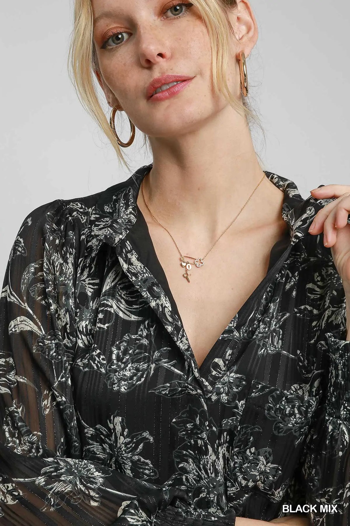 Metallic Threaded Floral Print Top