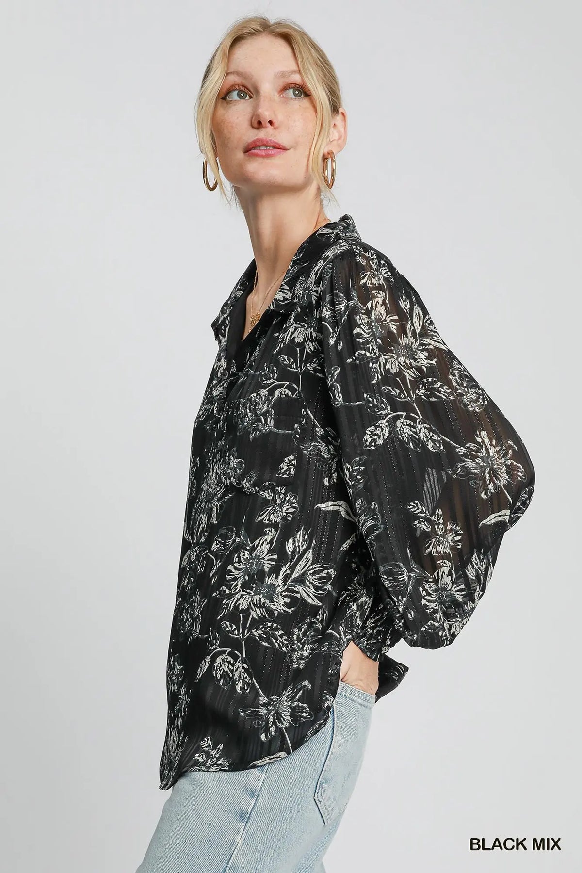 Metallic Threaded Floral Print Top