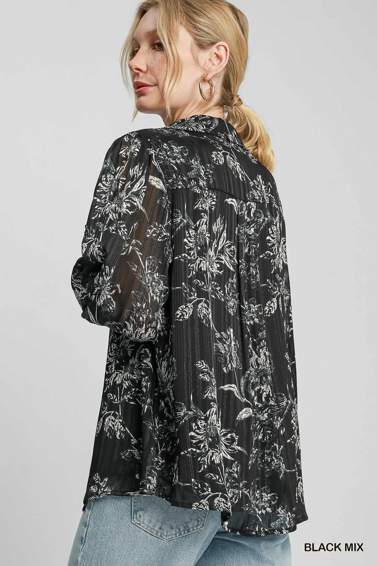 Metallic Threaded Floral Print Top