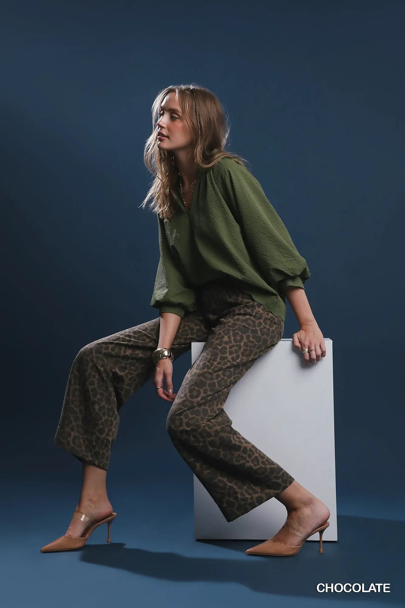 Animal Print Non-Stretch Wide Leg Pants