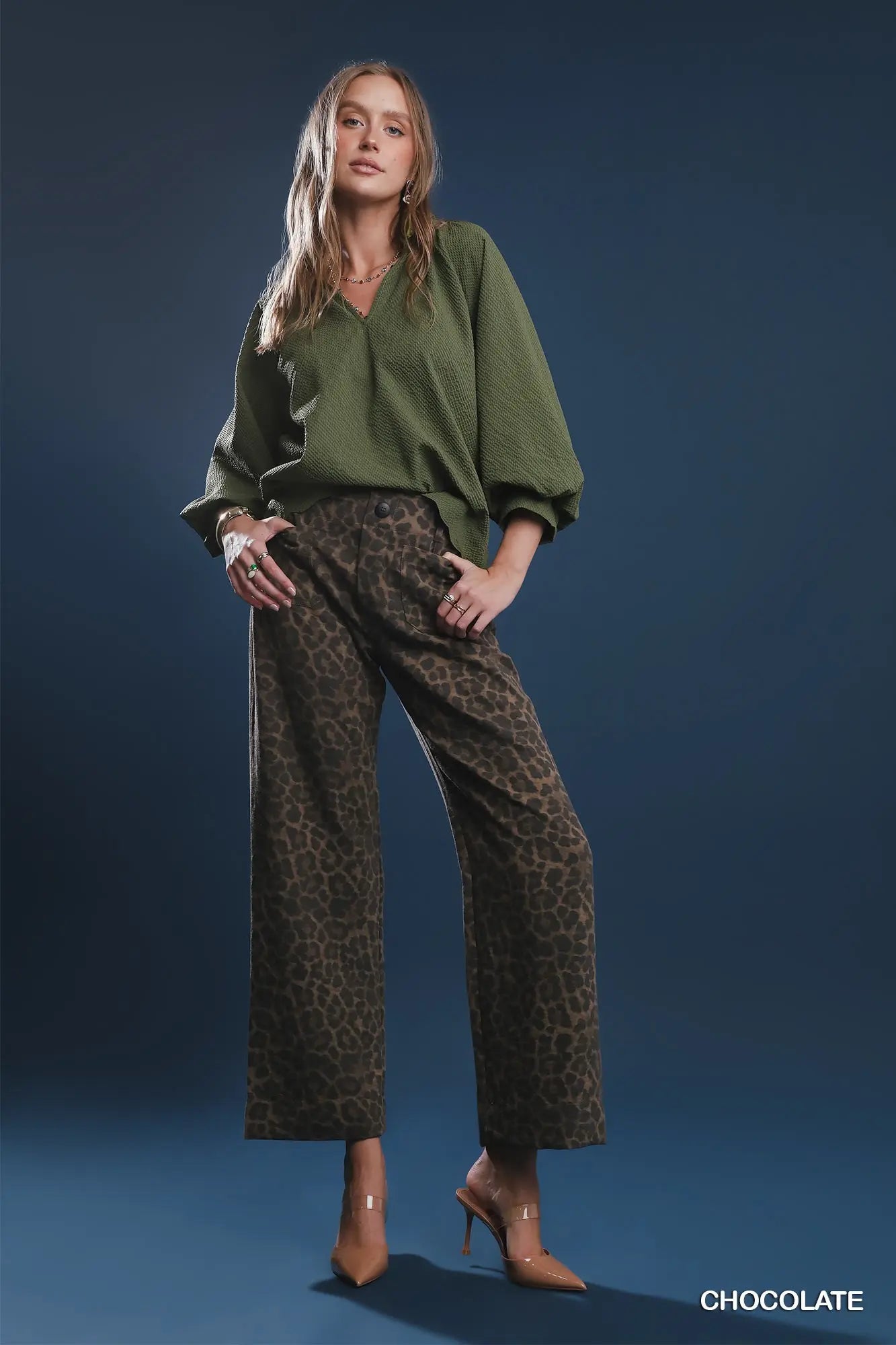 Animal Print Non-Stretch Wide Leg Pants