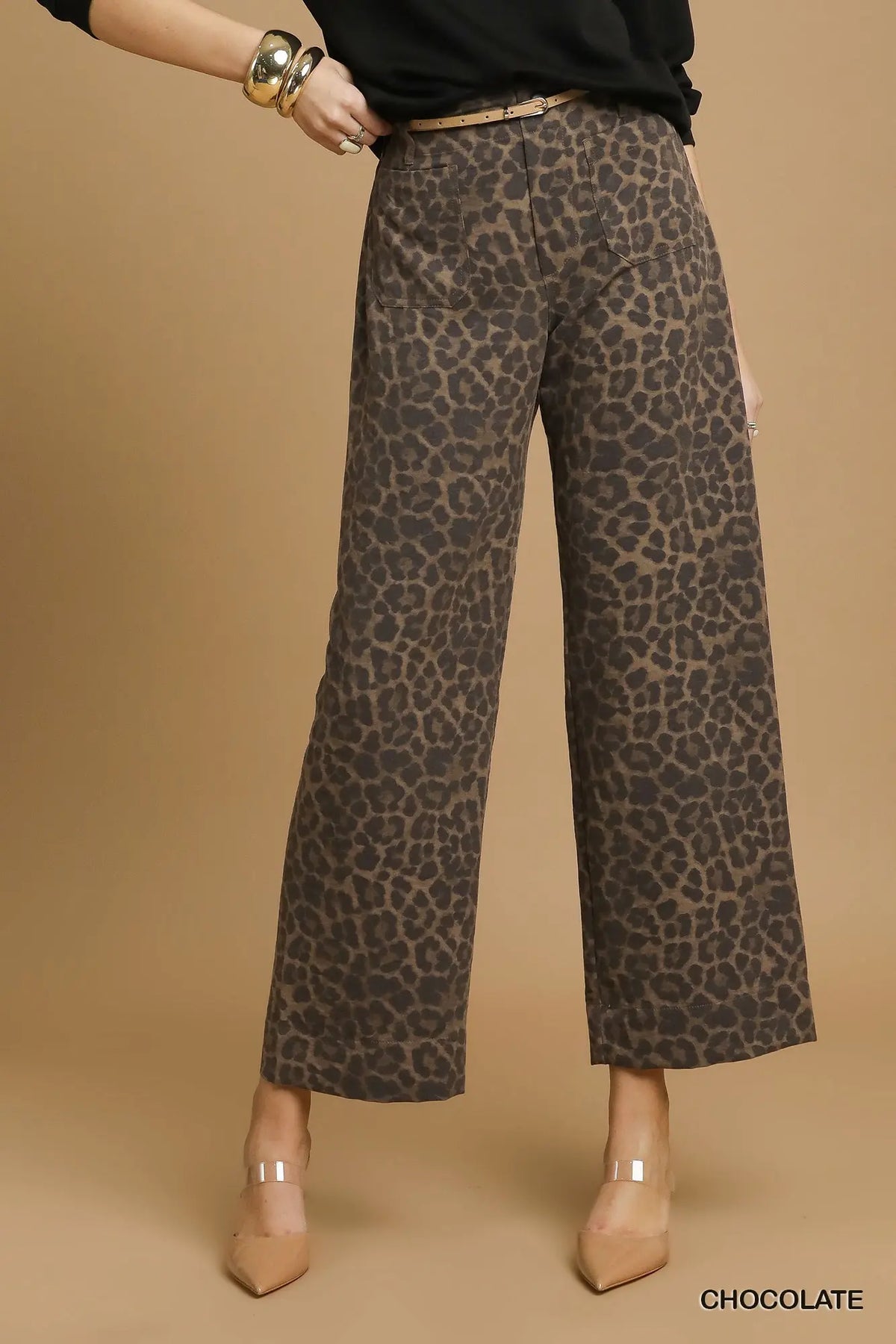Animal Print Non-Stretch Wide Leg Pants