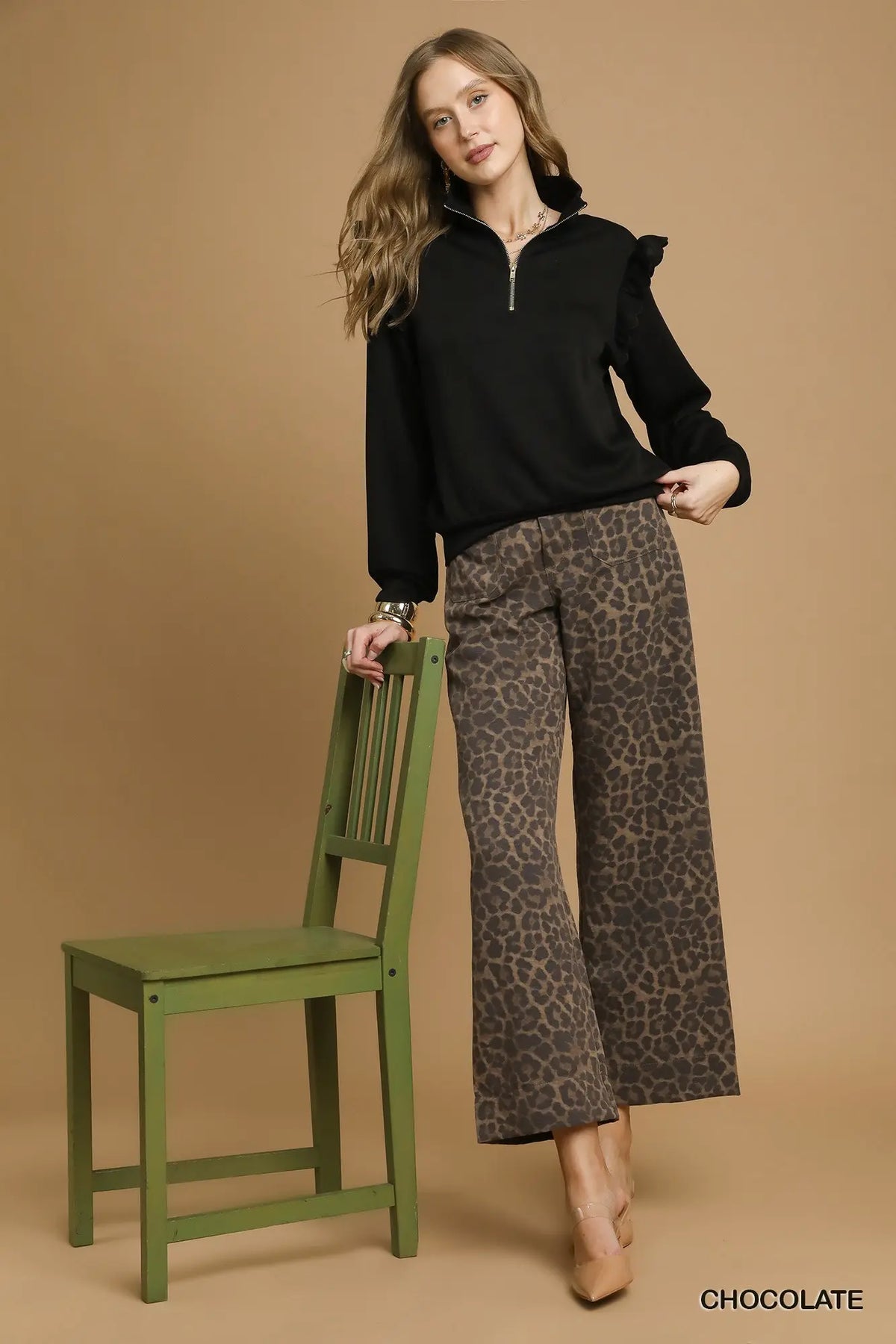 Animal Print Non-Stretch Wide Leg Pants