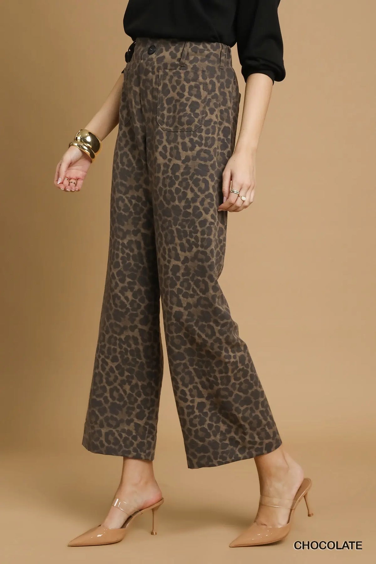 Animal Print Non-Stretch Wide Leg Pants