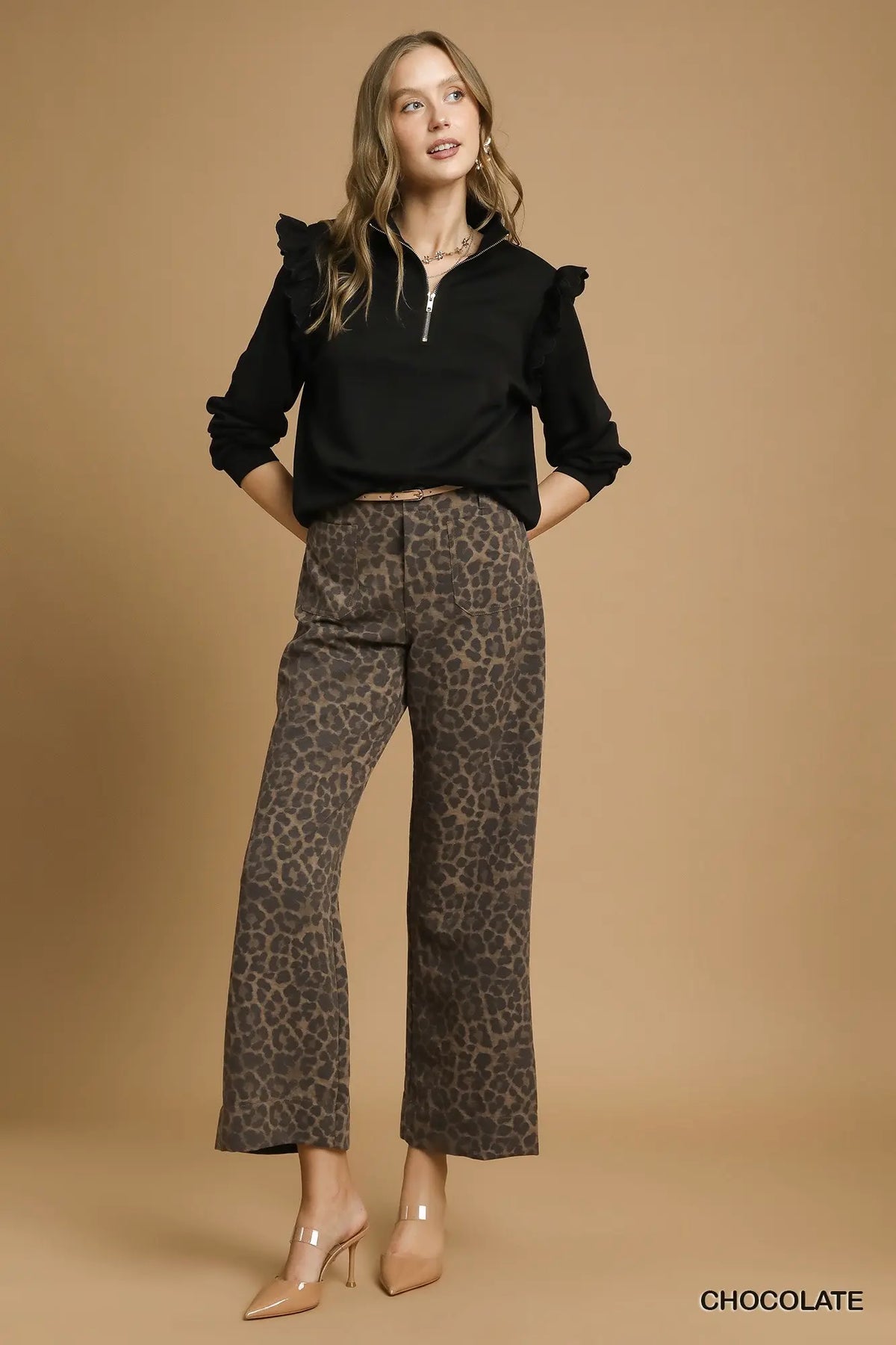 Animal Print Non-Stretch Wide Leg Pants