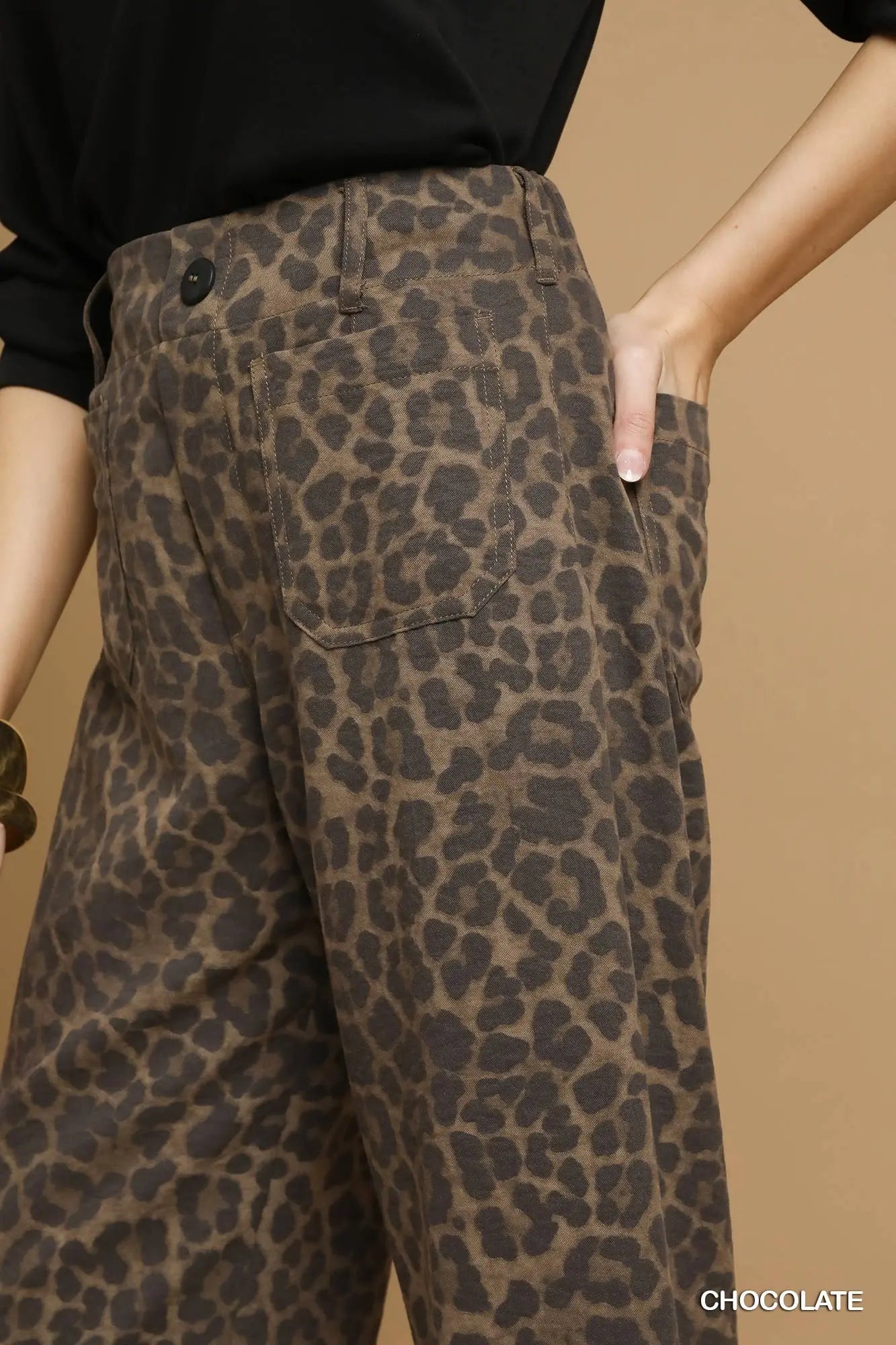 Animal Print Non-Stretch Wide Leg Pants