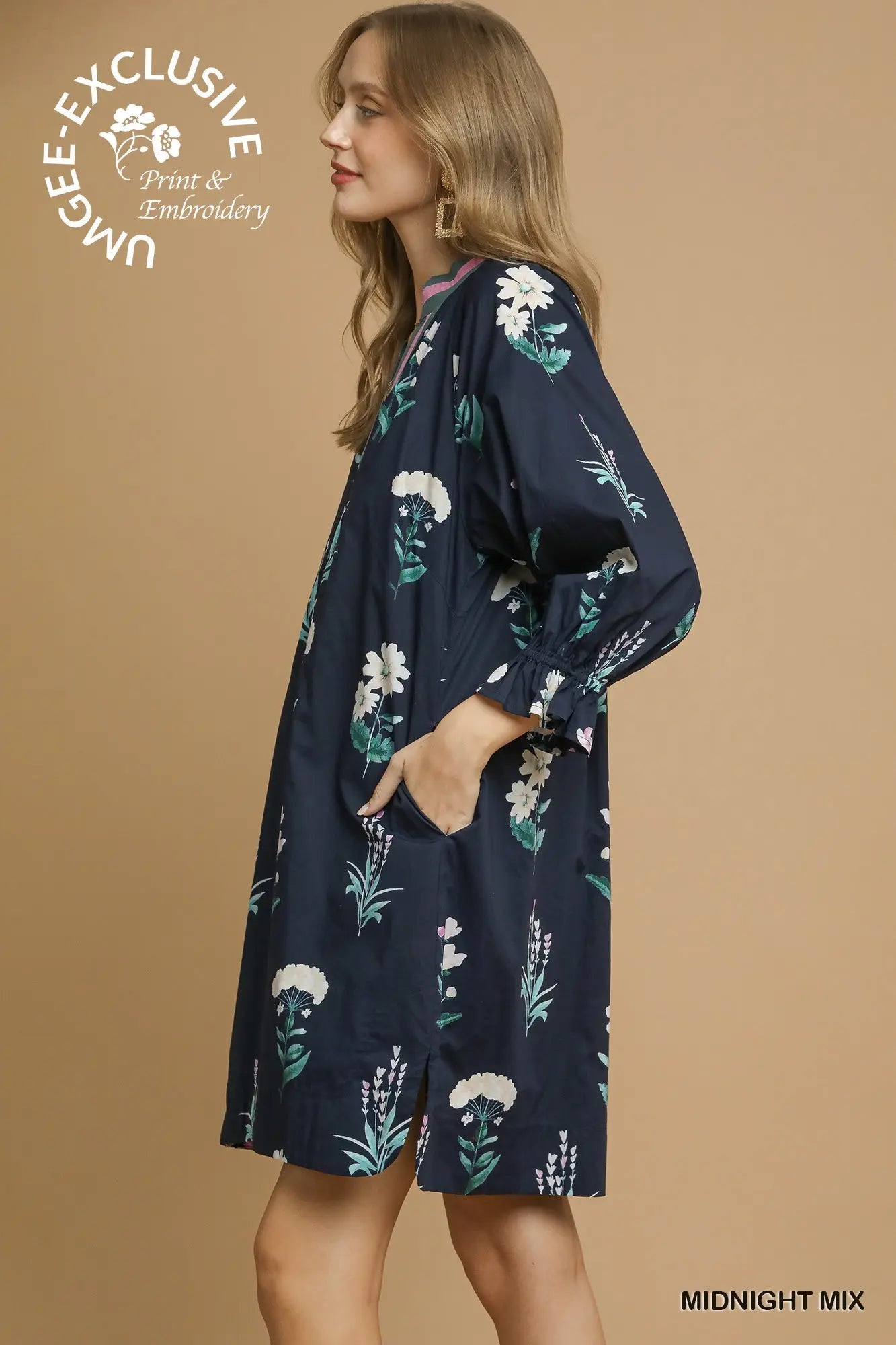 Floral Tunic Dress with Contrast Trim