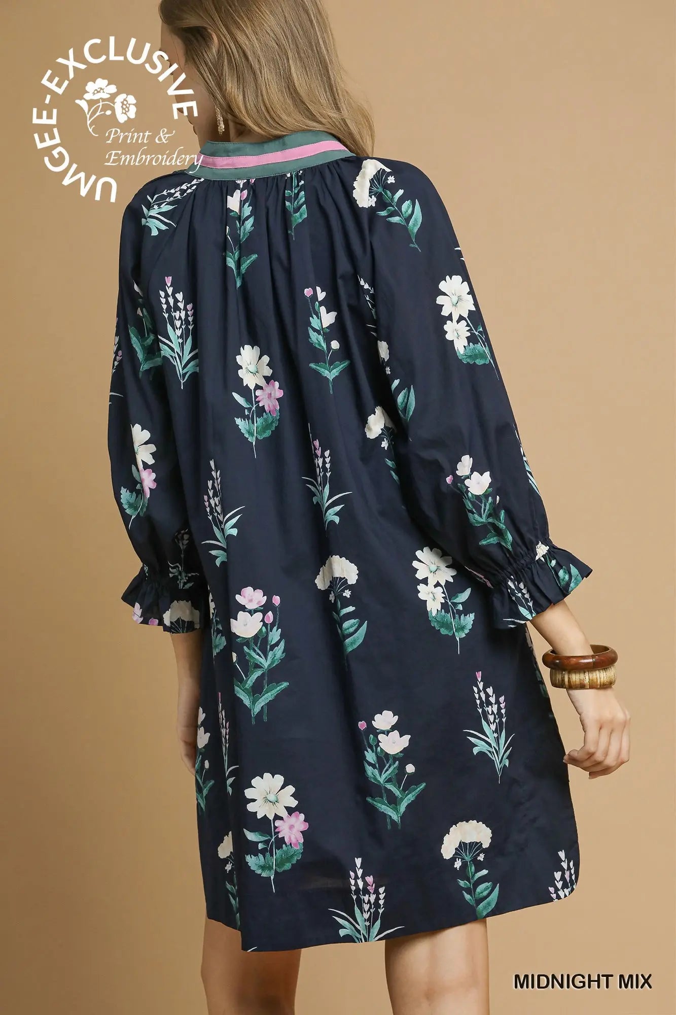 Floral Tunic Dress with Contrast Trim