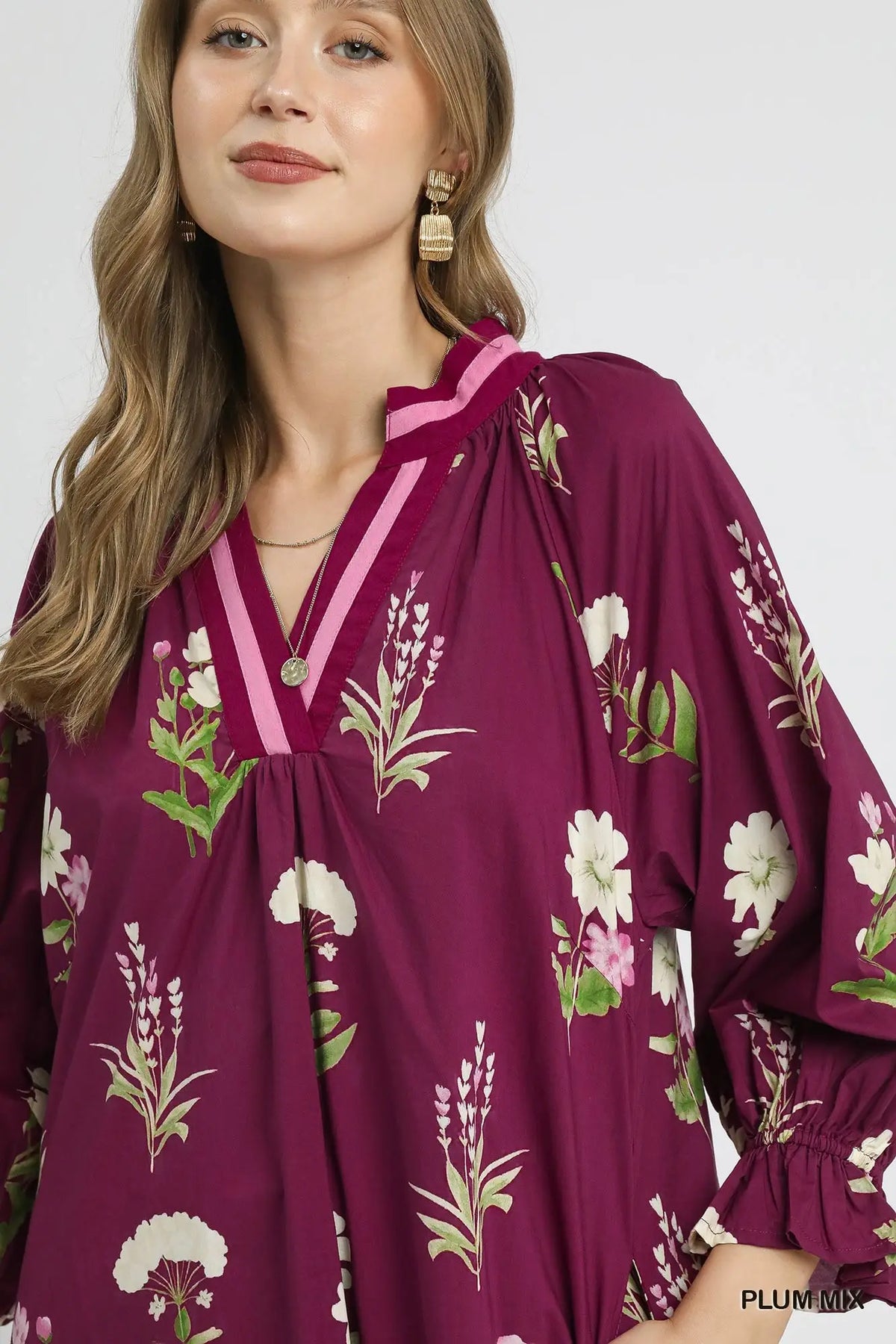 Floral Tunic Dress with Contrast Trim