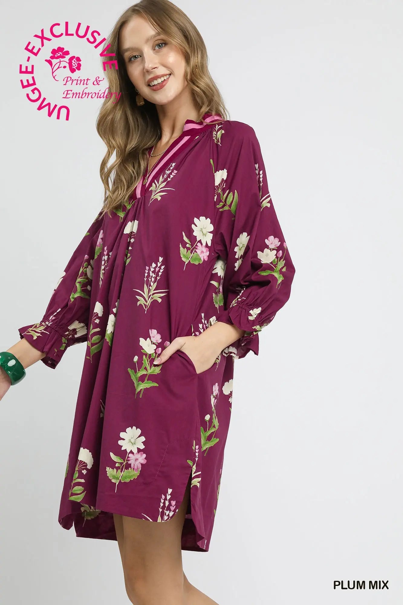 Floral Tunic Dress with Contrast Trim