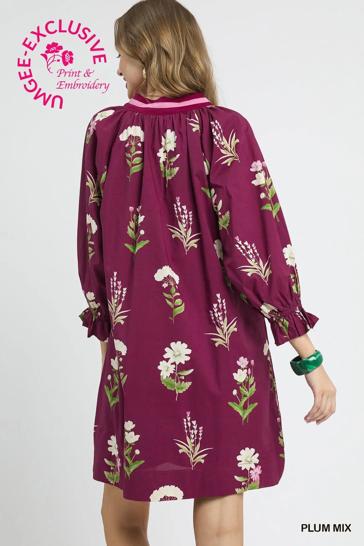 Floral Tunic Dress with Contrast Trim