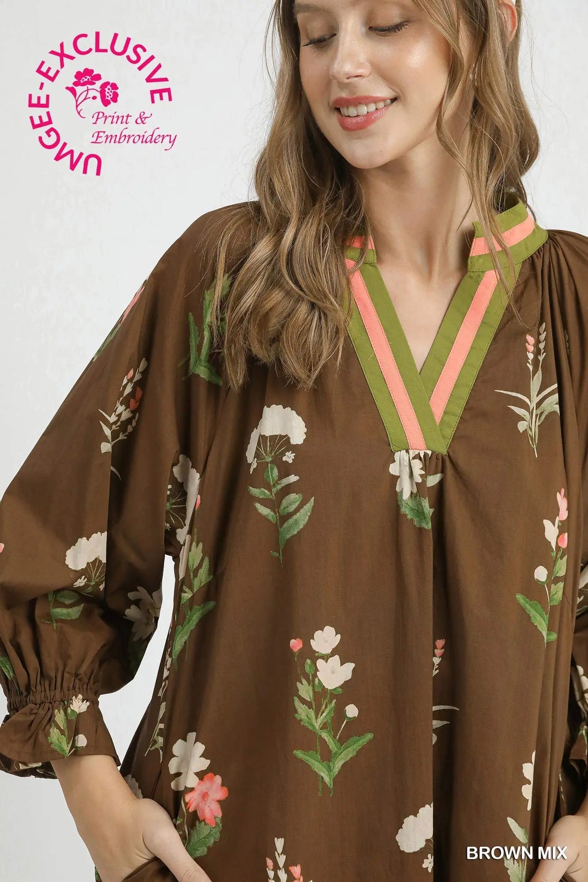 Floral Tunic Dress with Contrast Trim